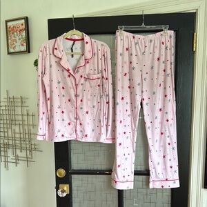 Pink and Red Pajama Set with Classic Piping